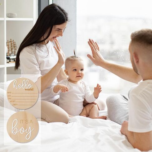 3pcs Wooden Newborn Announcement Sign, Its a Boy Its a Girl Hello World Boho Gender Reveal 5.9in Birth Welcome Birth Name Plaques for Hospital Nursery Baby Shower He She Photography Prop in Saudi Arabia