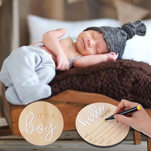 3pcs Wooden Newborn Announcement Sign, Its a Boy Its a Girl Hello World Boho Gender Reveal 5.9in Birth Welcome Birth Name Plaques for Hospital Nursery Baby Shower He She Photography Prop in Saudi Arabia
