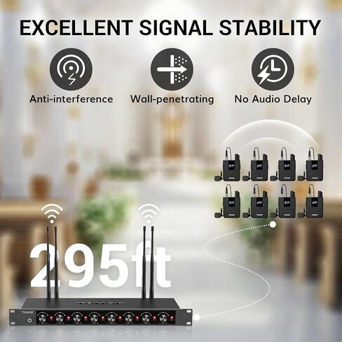 نظام ميكروفونات لاسلكية TONOR مع 4 × 10 قنوات ميكروفونو Inalambrico لاسلكي محمول، نطاق UHF 200 قدم، ميكروفونات مع نقل إشارة ثابتة للكاريوكي الغناء وحفلات الكنيسة وحفلات الزفاف ومكبر صوت PA in Kuwait