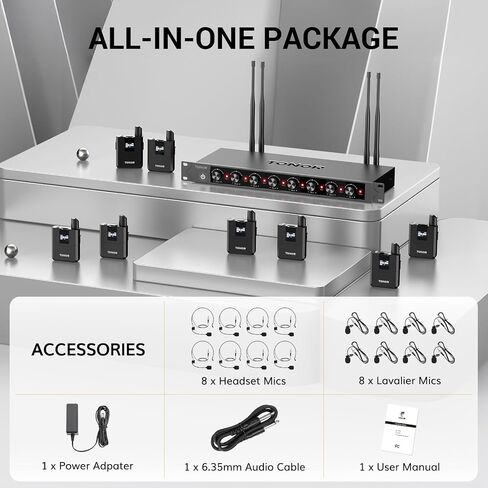نظام ميكروفونات لاسلكية TONOR مع 4 × 10 قنوات ميكروفونو Inalambrico لاسلكي محمول، نطاق UHF 200 قدم، ميكروفونات مع نقل إشارة ثابتة للكاريوكي الغناء وحفلات الكنيسة وحفلات الزفاف ومكبر صوت PA in Kuwait