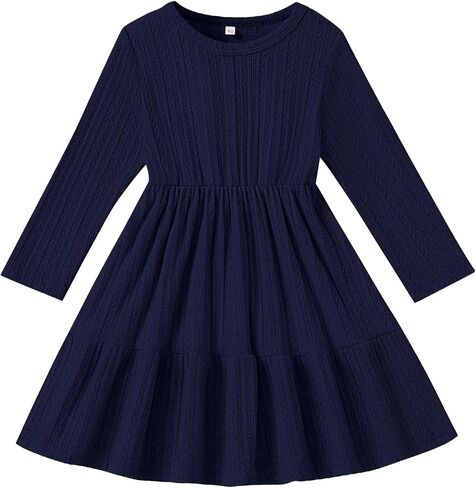 Neutocd Toddler Baby Girl Long Sleeve Dress Knit Sweater Tiered Fall Winter Casual Solid Textured Little Girls Dress in Kuwait