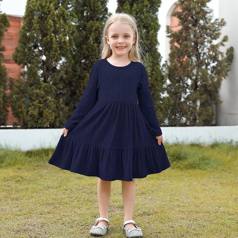 Neutocd Toddler Baby Girl Long Sleeve Dress Knit Sweater Tiered Fall Winter Casual Solid Textured Little Girls Dress in Kuwait