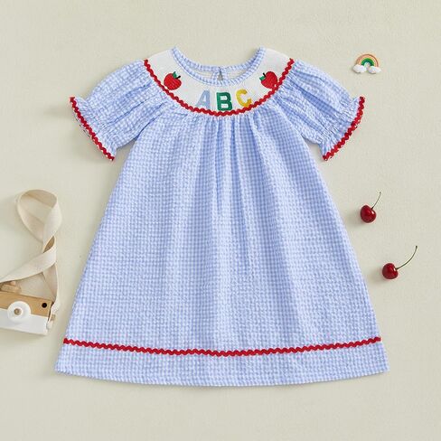 Toddler Girl Back to School Clothes Embroidery Smocked Dress Doll Collar Sundress First Day of Pre Kindergarten Outfit in Kuwait