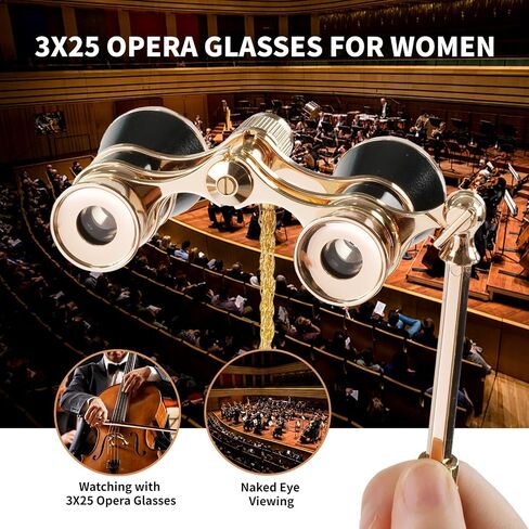 3X25 Opera Glasses Binoculars Compact with Adjustable Handle & Chain, Portable Vintage Theater Glasses Mini Binoculars for Adults Women Kids for Music Concerts Opera Houses Cinema（White） in Saudi Arabia