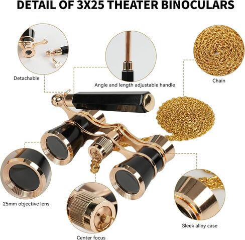 3X25 Opera Glasses Binoculars Compact with Adjustable Handle & Chain, Portable Vintage Theater Glasses Mini Binoculars for Adults Women Kids for Music Concerts Opera Houses Cinema（White） in Saudi Arabia