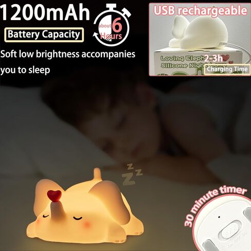 Silicone Elephant Night Light for Kids Room Dimmable Rechargeable Nursery Animal Nightlight Gifts for Women Girls Boys Room Decor 3 Level Brightness Toddler Bedroom Bedside Touch Lamp in Saudi Arabia