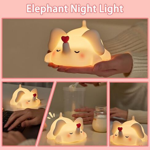 Silicone Elephant Night Light for Kids Room Dimmable Rechargeable Nursery Animal Nightlight Gifts for Women Girls Boys Room Decor 3 Level Brightness Toddler Bedroom Bedside Touch Lamp in Saudi Arabia