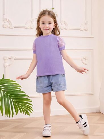 Magic Park 1-6y Baby Girl Thirts Therts Toddler Puff Sleeve Blouse Kids Knit Tee Girls Told Tops Daptal Tops in Saudi Arabia