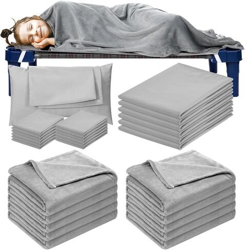 Shihanee 10 Sets Kids Daycare Cot Bedding Sets Toddler Cot Sheet 23" x 51" with 40''x 48'' Nap Blanket and 11''x 7'' Pillow Cover for Daycare, Breathable Nap Sheet with Elastic Corner Strap in Saudi Arabia
