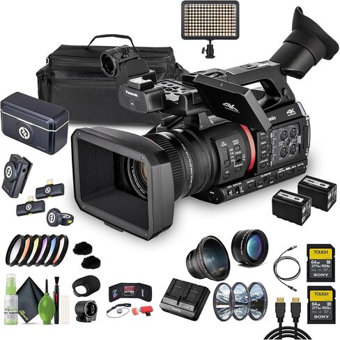 Panasonic AG-CX370 UHD 4K Pro Live Streaming Camcorder with NDI HX2 and Auto-Tracking + 2x 64GB UHS-II SDXC Memory Card + 2X Professional Telephoto Lens - 67mm + LARK M2 DUO 2-Person Microphone + More in Saudi Arabia
