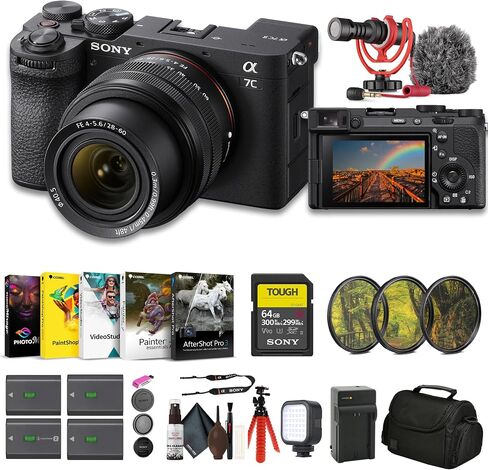 Sony Alpha 7C II Mirrorless Full-Frame Interchangeable Lens Camera - Silver with 28-60mm Lens (ILCE-7CM2L/S) + 64GB Card + Filter Kit + Bag + 3 x NP-FZ100 Compatible Battery + More in Saudi Arabia