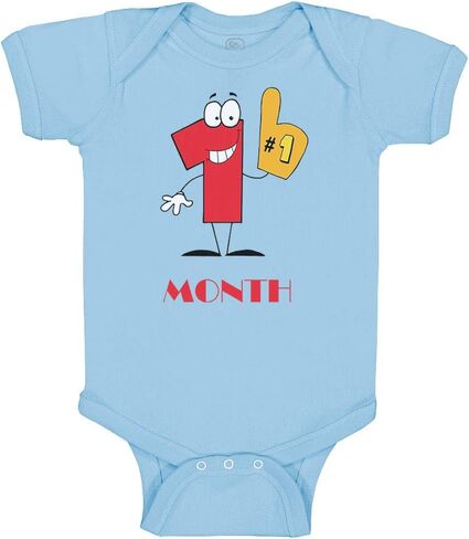 Custom Baby Bodysuit Number 1 Month Birthday Funny Humor Funny Cotton Boy & Girl Baby Clothes Light Blue Design Only 6 Months in Saudi Arabia