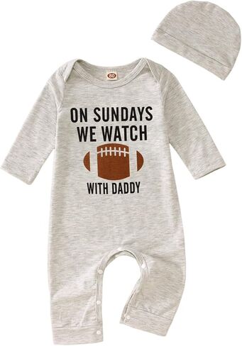 CM C&M WODRO Newborn Baby Boy Girl Football Outfit Sundays We Watch Football with Daddy Jumpsuit Funny Infant Romper Onesie in Saudi Arabia