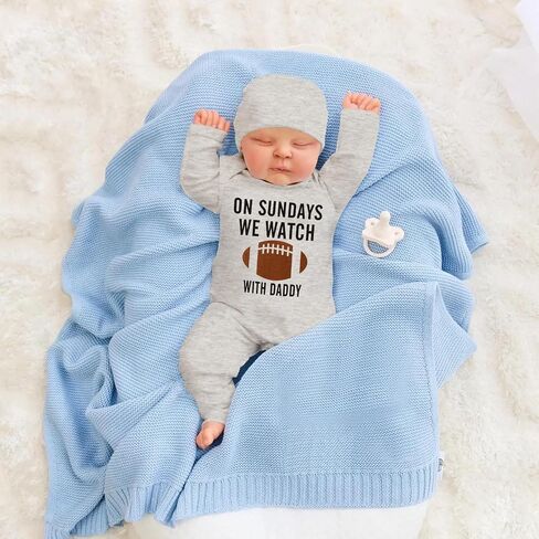 CM C&M WODRO Newborn Baby Boy Girl Football Outfit Sundays We Watch Football with Daddy Jumpsuit Funny Infant Romper Onesie in Saudi Arabia