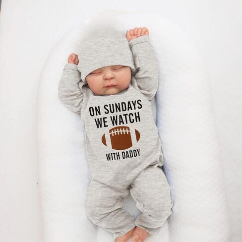 CM C&M WODRO Newborn Baby Boy Girl Football Outfit Sundays We Watch Football with Daddy Jumpsuit Funny Infant Romper Onesie in Saudi Arabia