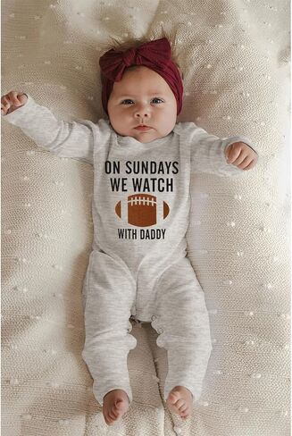 CM C&M WODRO Newborn Baby Boy Girl Football Outfit Sundays We Watch Football with Daddy Jumpsuit Funny Infant Romper Onesie in Saudi Arabia