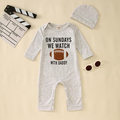 CM C&M WODRO Newborn Baby Boy Girl Football Outfit Sundays We Watch Football with Daddy Jumpsuit Funny Infant Romper Onesie in Saudi Arabia