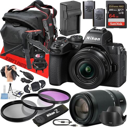 كاميرا Nikon Z50ii Lirrorless مع Z DX 16-50 مم f/3.5-6.3 VR و Z DX 50-250MM F/4.5-6.3 VR LENS + 64 GB MEMORY + PRUTTERT + FILLES in Saudi Arabia