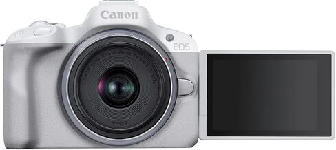 Canon EOS R50 LENSER LIRRORLAGE CAMERATING (أبيض) W/RF-S18-45MM F4.5-6.3 هي عدسة STM (متجددة) in Saudi Arabia