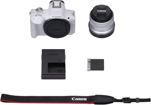 Canon EOS R50 LENSER LIRRORLAGE CAMERATING (أبيض) W/RF-S18-45MM F4.5-6.3 هي عدسة STM (متجددة) in Saudi Arabia
