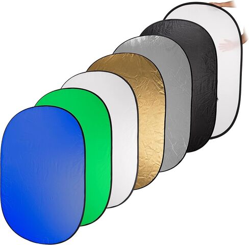 Fotodiox 48x72 7-in-1 Oval Reflector Pro, Premium Grade Collapsible Disc, Soft Silver/Gold/Black/White/Diffuser Plus Chromakey Green and Blue in Saudi Arabia