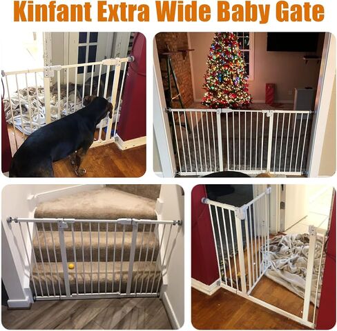 Kinfant Extra Wide Baby Gate - 58-Inch White Doorway & Stair Gate, Tall & Adjustable Extension Pressure Pet Gate, with Extension Kit, Pressure Mount Kit, Wall Cups in Saudi Arabia