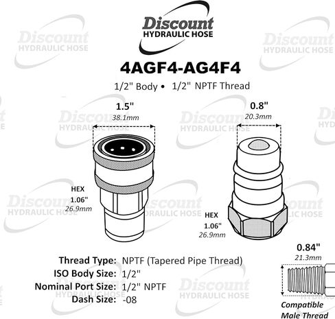 4AGF4-AG4F4 | 1/2" ISO 5675 Hydraulic Quick Connect Tractor Couplers, Ball Pioneer Style, NPTF Pipe Thread AG Couplers in Kuwait