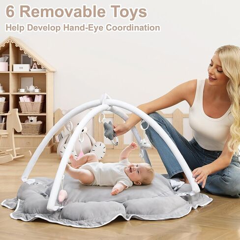 5 -in -1 طفل لعب صالة الألعاب الرياضية وحصيرة وقت البطن - حصيرة لعب الأطفال السميكة والفخمة مع 6 ألعاب حسية ، مركز النشاط القابل للتحويل لولي حديثي الولادة إلى طفل صغير ، حفرة الكرة (لا توجد كرات) in Kuwait
