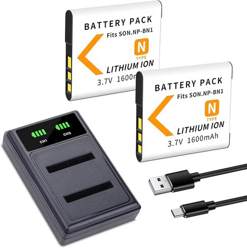 NP-BN1 Battery 2-Pack with Charger Compatible for Sony Cyber-Shot DSC-QX10 QX30 QX100 DSC-TF1 DSC-TX10 TX20 TX30 DSC-W530 DSC-W570 DSC-W650 DSC-W800 DSC-W830, for Sony NP-BN1 NPBN1 BC-CSN 1600mAh in Saudi Arabia