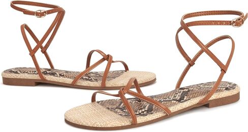 Women's Flat Sandals Strappy Open Round Toe Lace Up Shoes with Adjustable Ankle Strap for Summer in Saudi Arabia