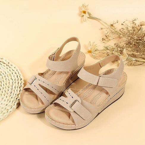 Women's Summer Sandals With Adjustable Hook & Loop Straps, Comfortable Lightweight Open Toe Casual Shoes - Breathable for Indoor & Outdoor Use in Saudi Arabia