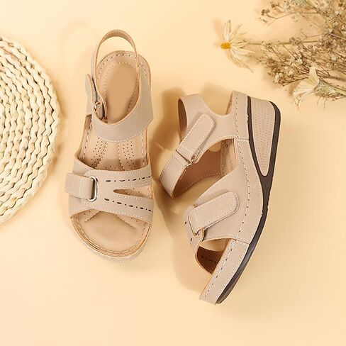 Women's Summer Sandals With Adjustable Hook & Loop Straps, Comfortable Lightweight Open Toe Casual Shoes - Breathable for Indoor & Outdoor Use in Saudi Arabia