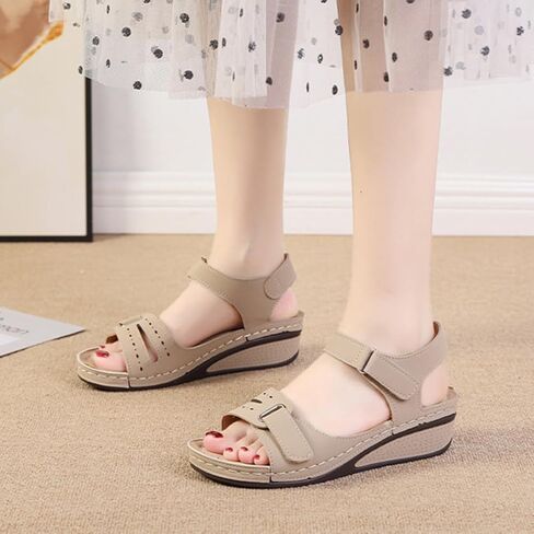 Women's Summer Sandals With Adjustable Hook & Loop Straps, Comfortable Lightweight Open Toe Casual Shoes - Breathable for Indoor & Outdoor Use in Saudi Arabia