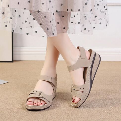 Women's Summer Sandals With Adjustable Hook & Loop Straps, Comfortable Lightweight Open Toe Casual Shoes - Breathable for Indoor & Outdoor Use in Saudi Arabia
