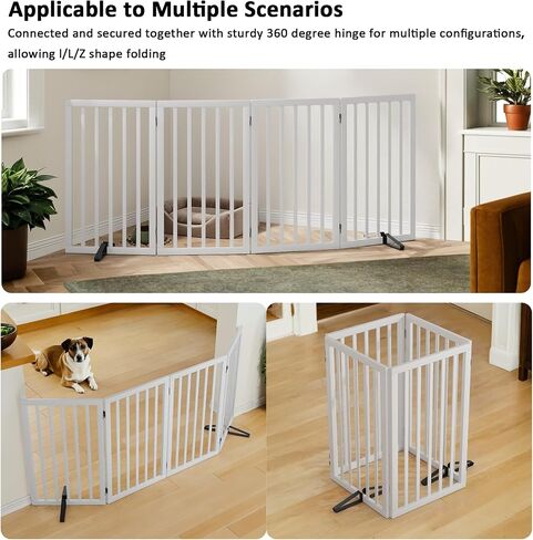 Dog Gate 32" Tall Freestanding Dog Gate for Doorways Foldable Pet Gate for Dogs Indoor (White,3 Panel) in Saudi Arabia