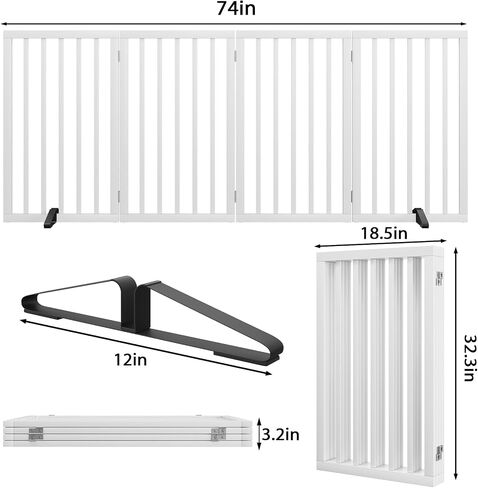 Dog Gate 32" Tall Freestanding Dog Gate for Doorways Foldable Pet Gate for Dogs Indoor (White,3 Panel) in Saudi Arabia