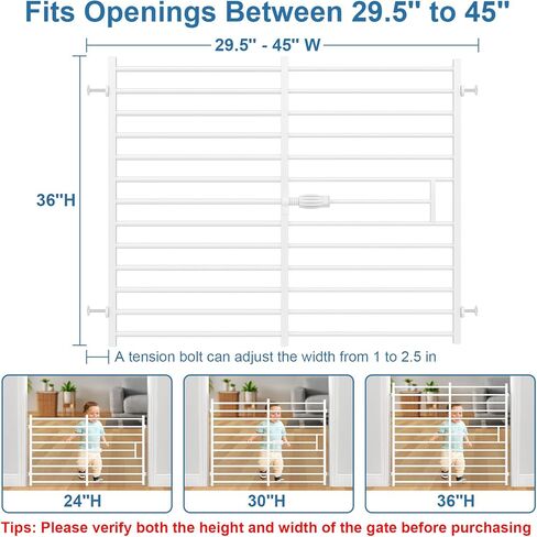 Malier Quick and Easy Setup and Removal Metal Baby Gate للأطفال والحيوانات الأليفة ، بوابة الكلاب ذات الضغط الطويل القديم 24 '' 29.5 "- 45" بوابة الكلب الداخلي القابلة للتوسيع القابلة للتوسيع للمدخل (أبيض ، 24''H) in Kuwait