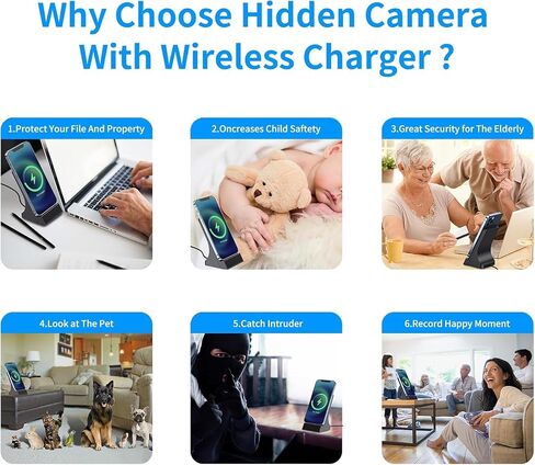 LIZVIE Hidden Camera Phone Charger with Spy Lens, 24/7 Night Vision, Wireless Charger Hidden Camera Indoor, Motion Detection/APP Control, Supports 64GB SD Card. in Saudi Arabia