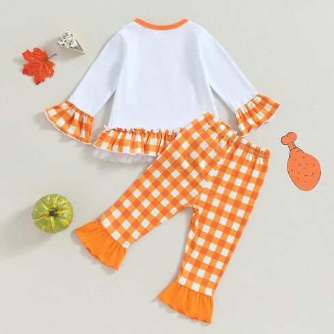 Kids Toddler Girl Halloween Outfit Plaid Pumpkin T-Shirts Pullover Sweatshirt Tops Flare Pants Set Fall Clothes in Kuwait