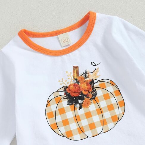 Kids Toddler Girl Halloween Outfit Plaid Pumpkin T-Shirts Pullover Sweatshirt Tops Flare Pants Set Fall Clothes in Kuwait
