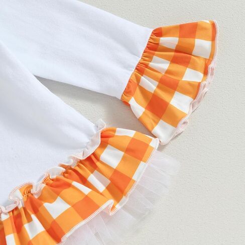 Kids Toddler Girl Halloween Outfit Plaid Pumpkin T-Shirts Pullover Sweatshirt Tops Flare Pants Set Fall Clothes in Kuwait