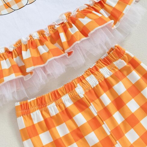 Kids Toddler Girl Halloween Outfit Plaid Pumpkin T-Shirts Pullover Sweatshirt Tops Flare Pants Set Fall Clothes in Kuwait