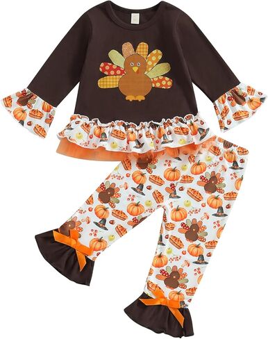Kids Toddler Girl Halloween Outfit Plaid Pumpkin T-Shirts Pullover Sweatshirt Tops Flare Pants Set Fall Clothes in Kuwait