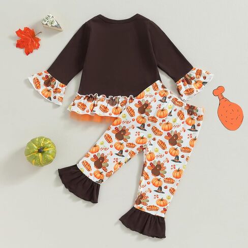 Kids Toddler Girl Halloween Outfit Plaid Pumpkin T-Shirts Pullover Sweatshirt Tops Flare Pants Set Fall Clothes in Kuwait
