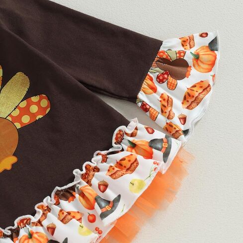 Kids Toddler Girl Halloween Outfit Plaid Pumpkin T-Shirts Pullover Sweatshirt Tops Flare Pants Set Fall Clothes in Kuwait