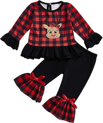 Kids Toddler Girl Halloween Outfit Plaid Pumpkin T-Shirts Pullover Sweatshirt Tops Flare Pants Set Fall Clothes in Saudi Arabia