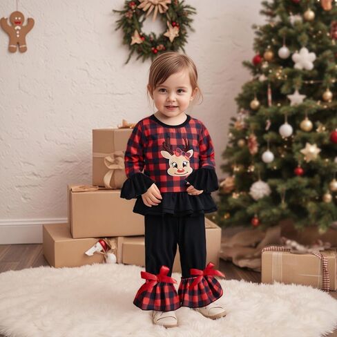 Kids Toddler Girl Halloween Outfit Plaid Pumpkin T-Shirts Pullover Sweatshirt Tops Flare Pants Set Fall Clothes in Saudi Arabia