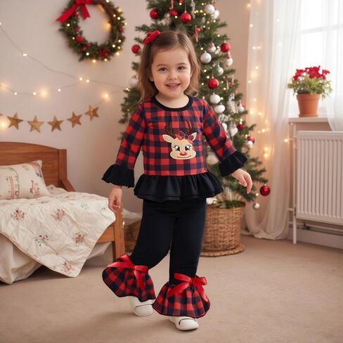 Kids Toddler Girl Halloween Outfit Plaid Pumpkin T-Shirts Pullover Sweatshirt Tops Flare Pants Set Fall Clothes in Saudi Arabia