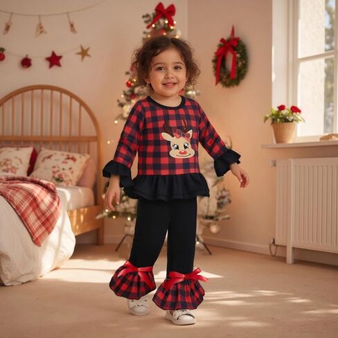 Kids Toddler Girl Halloween Outfit Plaid Pumpkin T-Shirts Pullover Sweatshirt Tops Flare Pants Set Fall Clothes in Saudi Arabia