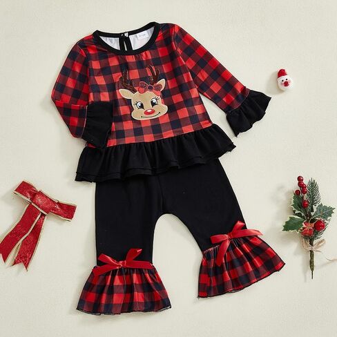 Kids Toddler Girl Halloween Outfit Plaid Pumpkin T-Shirts Pullover Sweatshirt Tops Flare Pants Set Fall Clothes in Saudi Arabia